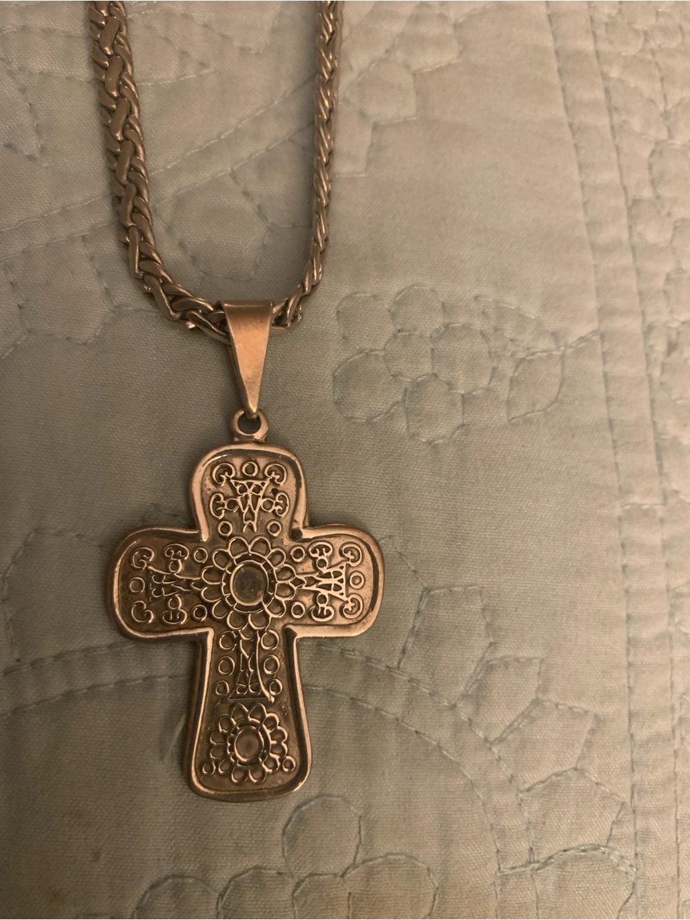 Intricate Gold Cross Pendant Necklace - Floral Filigree Design